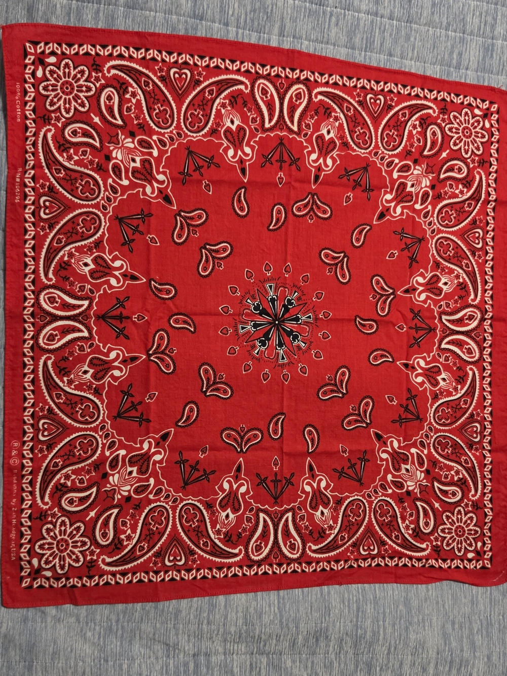 Vintage 70s 80s Zintl Red Paisley Heart Bandana 100% Cotton Made USA RN 102396